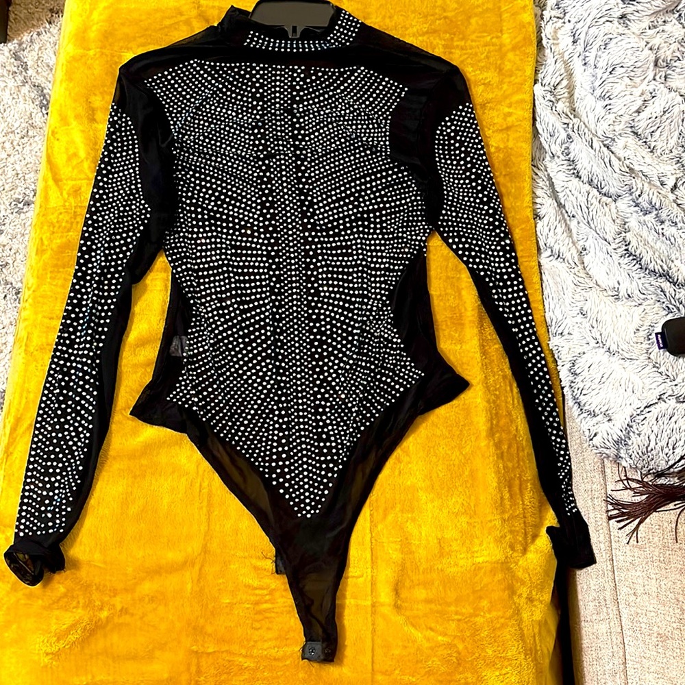 SEBOWEL Women Long Sleeves Mesh See Through Jumpsuit Bodysuit Top Leotard